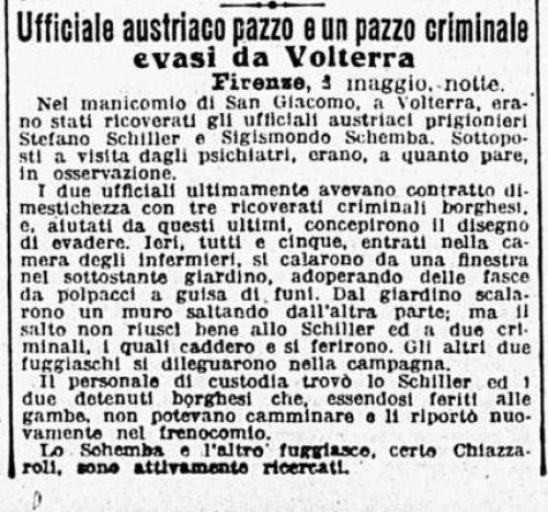 Ufficiale austriaco pazzo e un pazzo criminale evasi da Volterra (1916)