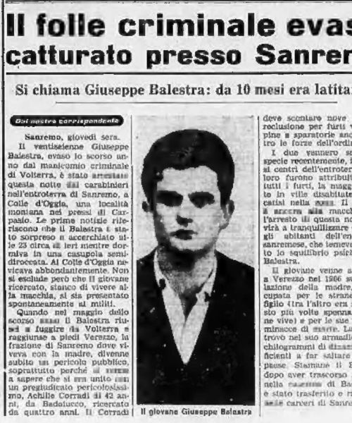 Il folle criminale evaso - catturato presso Sanremo