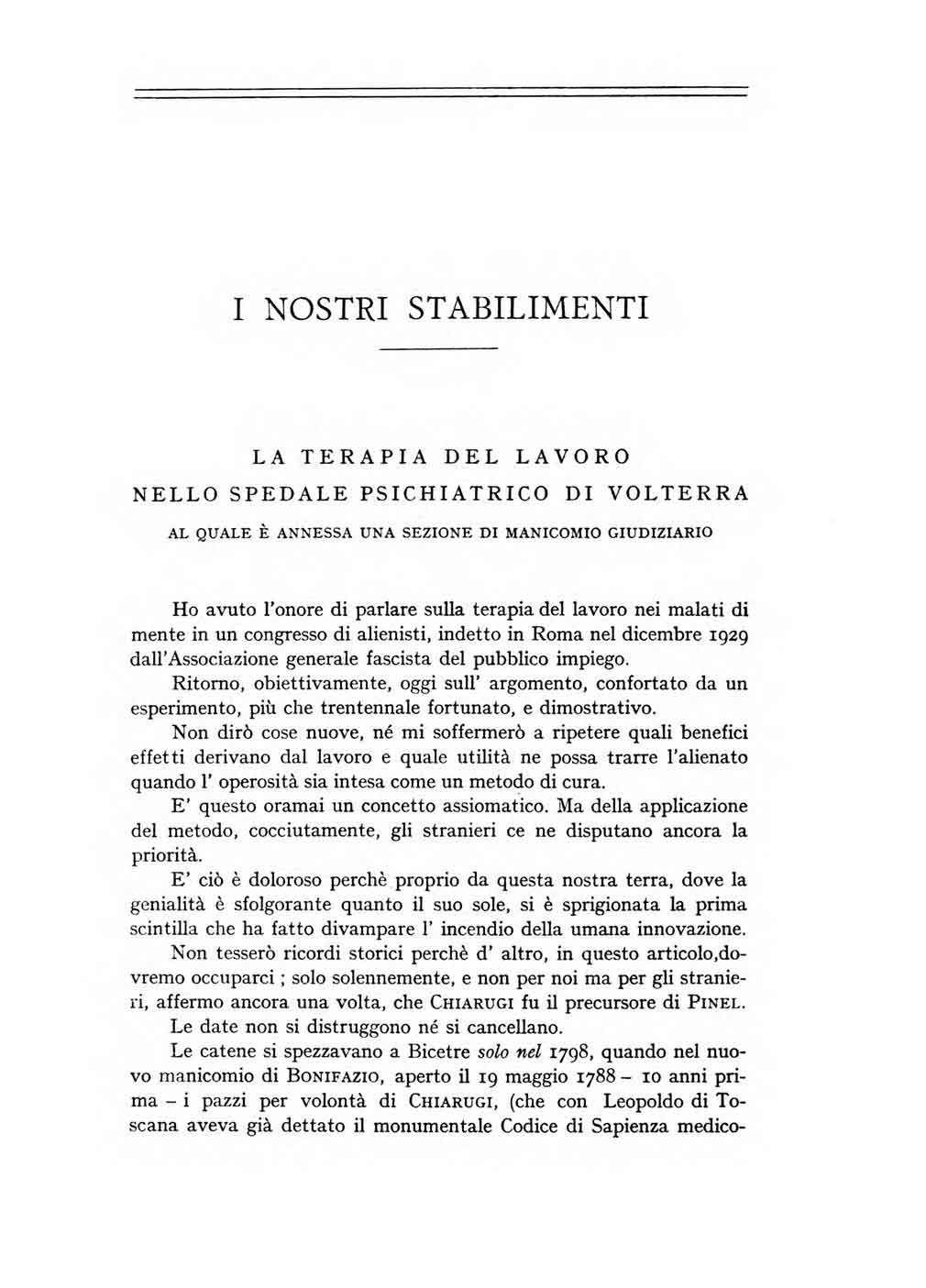 La terapia del lavoro nello spedale psichiatrico di Volterra (1933)