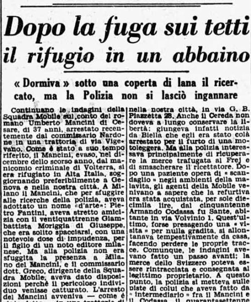 Manicomio di Volterra - Manicomio di Volterra Dopo la fuga sui tetti il rifugio in un abbaino (1950) - ritaglio