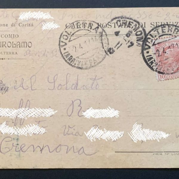 Carta postale di servizio inviata da P. nel 1917- fronte - ©Manicomiodivolterra.it
