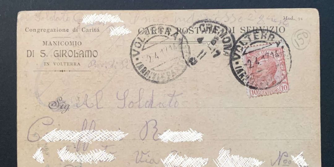 Carta postale di servizio inviata da P. nel 1917- fronte - ©Manicomiodivolterra.it