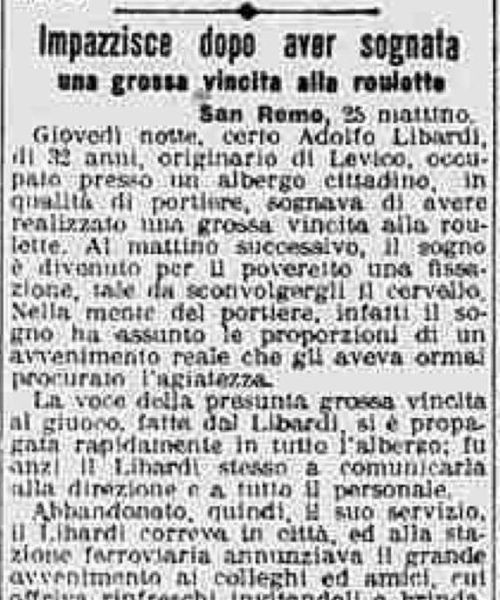 Manicomio di Volterra - Manicomio di Volterra Impazzisce dopo aver sognata una grossa vincita alla roulette