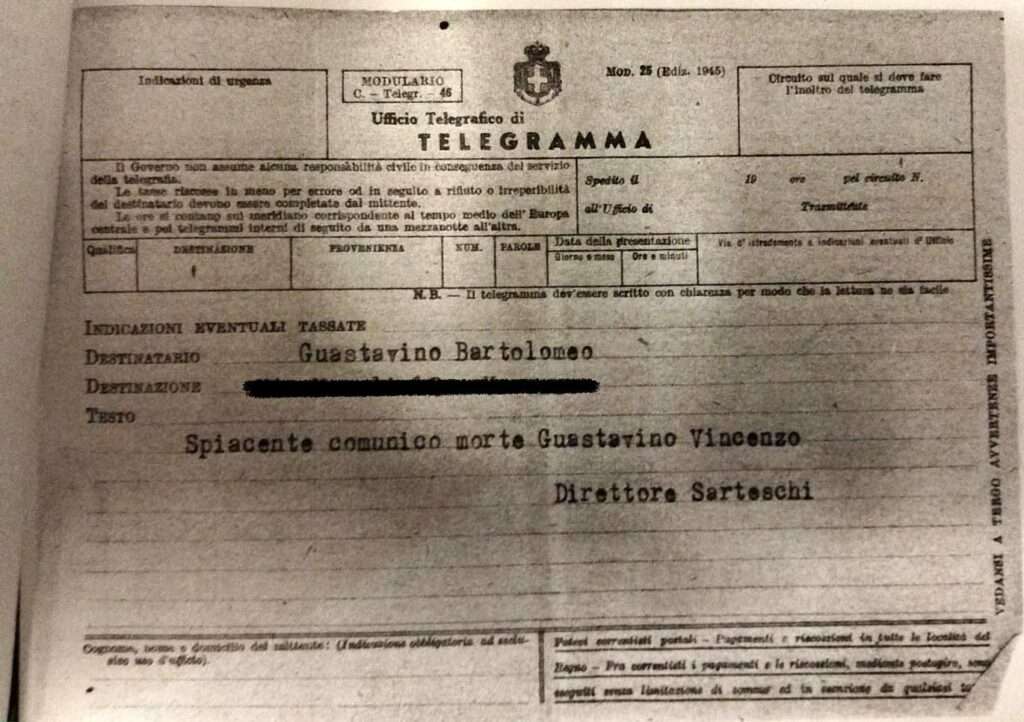 Telegramma morte Vincenzo Guastavino