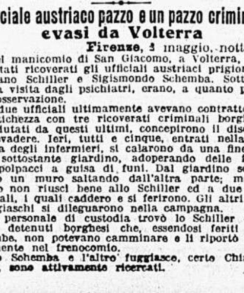 Manicomio di Volterra - Manicomio di Volterra ufficiale austriaco pazzo e un pazzo criminale evasi da Volterra