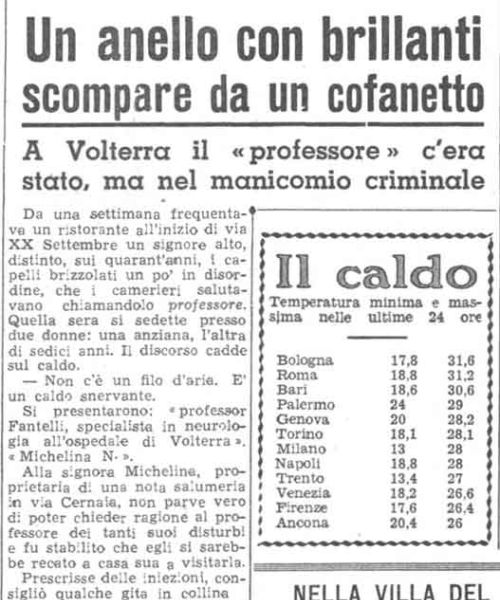 Manicomio di Volterra - Manicomio di Volterra un anello di brillanti scompare da un cofanetto ritaglio 2e0dd6fe - manicomio di volterra
