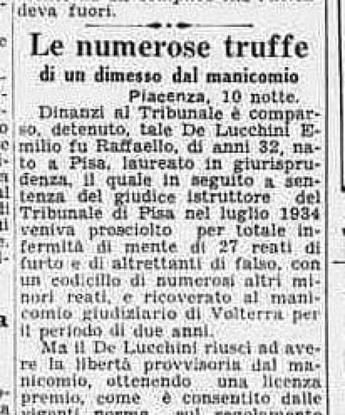 Manicomio di Volterra - Manicomio di Volterra Le numerose truffe di un dimesso dal manicomio