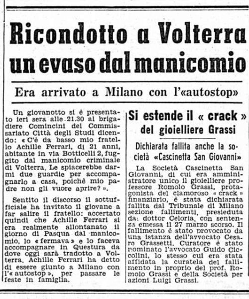 Manicomio di Volterra - Manicomio di Volterra Ricondotto a Volterra un evaso dal manicomio