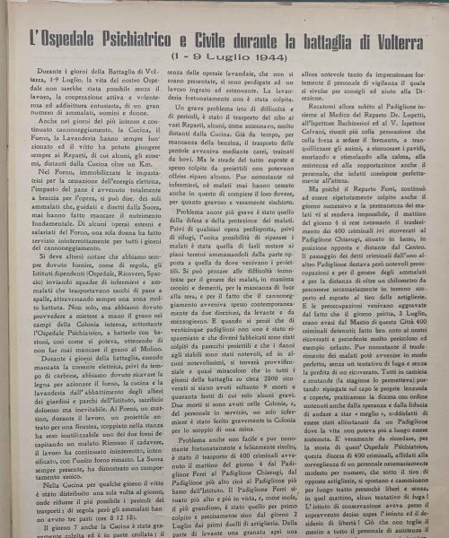 Manicomio di Volterra - Manicomio di Volterra L'Ospedale Psichiatrico e Civile durante la battaglia di Volterra (1 - 9 Luglio 1944)