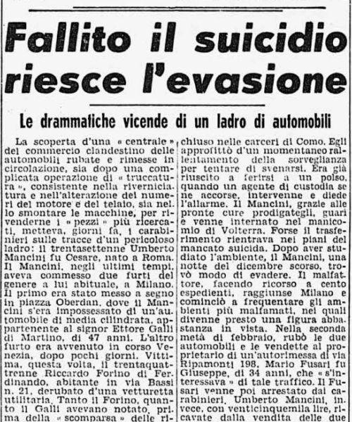 Manicomio di Volterra - Manicomio di Volterra Fallito il suicidio riesce l'evasione (1950)