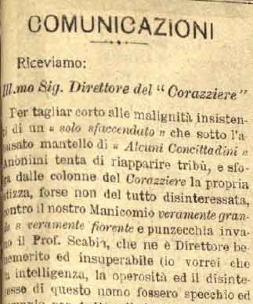 Manicomio di Volterra - Manicomio di Volterra Comunicazioni (12 Ottobre 1916) ritaglio
