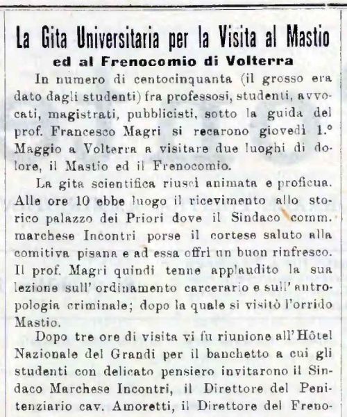 Manicomio di Volterra - Manicomio di Volterra La Gita Universitaria per la Visita al Mastio ed al Frenocomio di Volterra