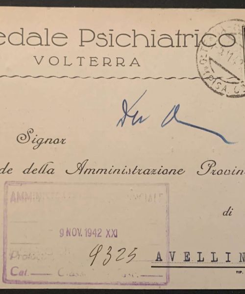 Manicomio di Volterra - Manicomio di Volterra Mod. N. 24 - Comunicazione di decesso 1942 - Fronte ©ManicomiodiVolterra.it