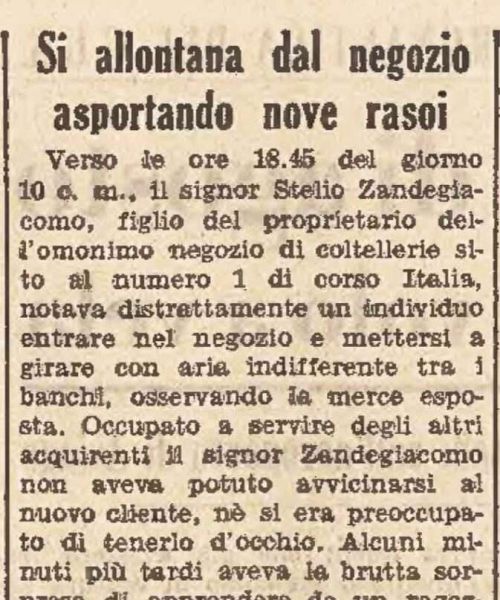 Manicomio di Volterra - Manicomio di Volterra Si allontana dal negozio asportando nove rasoi